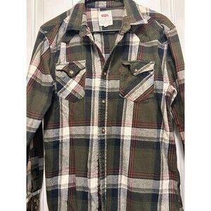 Levi’s Plaid Flannel Shirt Mens Medium Green Red Button Up Long Sleeve Cotton